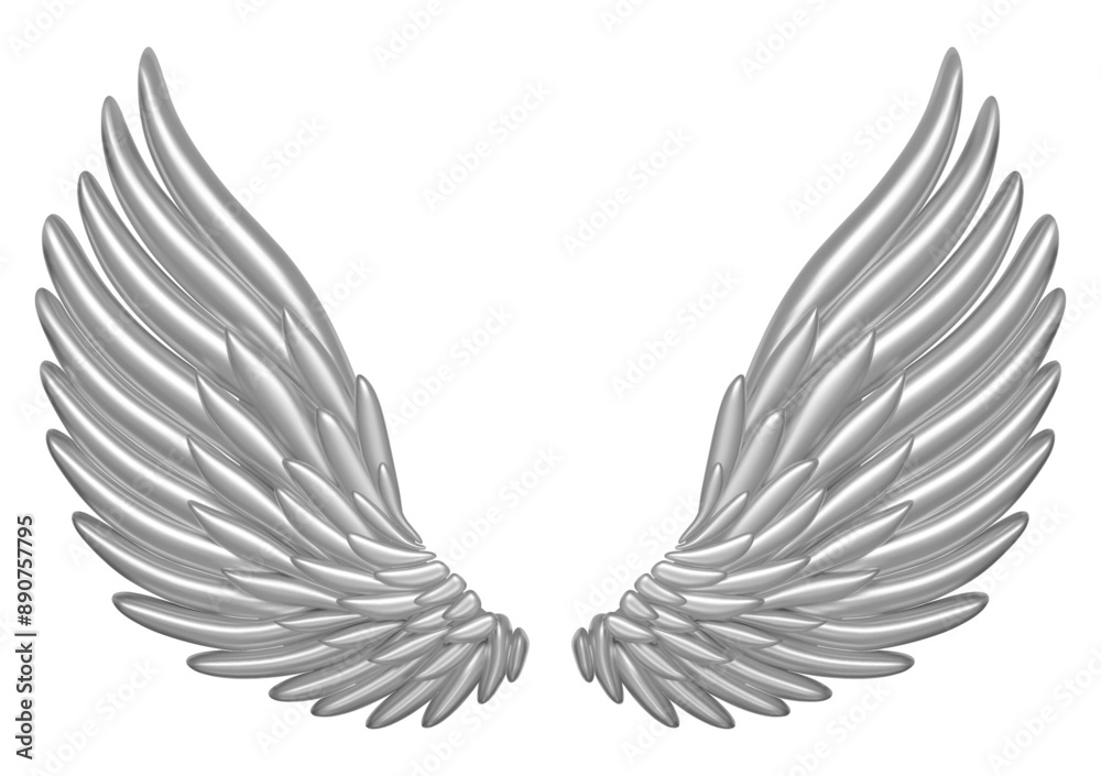 Obraz premium 3d realistic detailed metal angel wings. Stock vector illustration on isolated background.