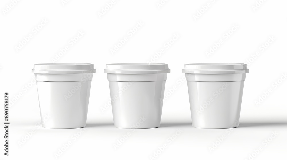 Yogurt packaging in white, isolated on blank background. Yogurt packaging in white, isolated on blank background.