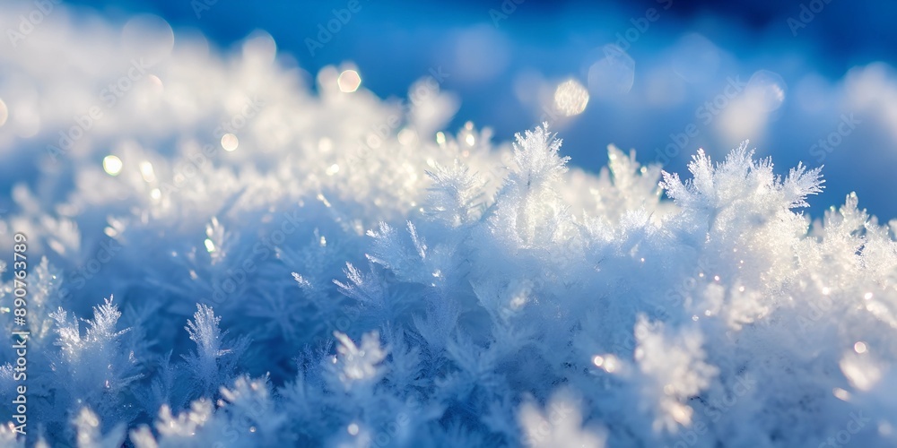 Snow texture. Close up details of white snow background.