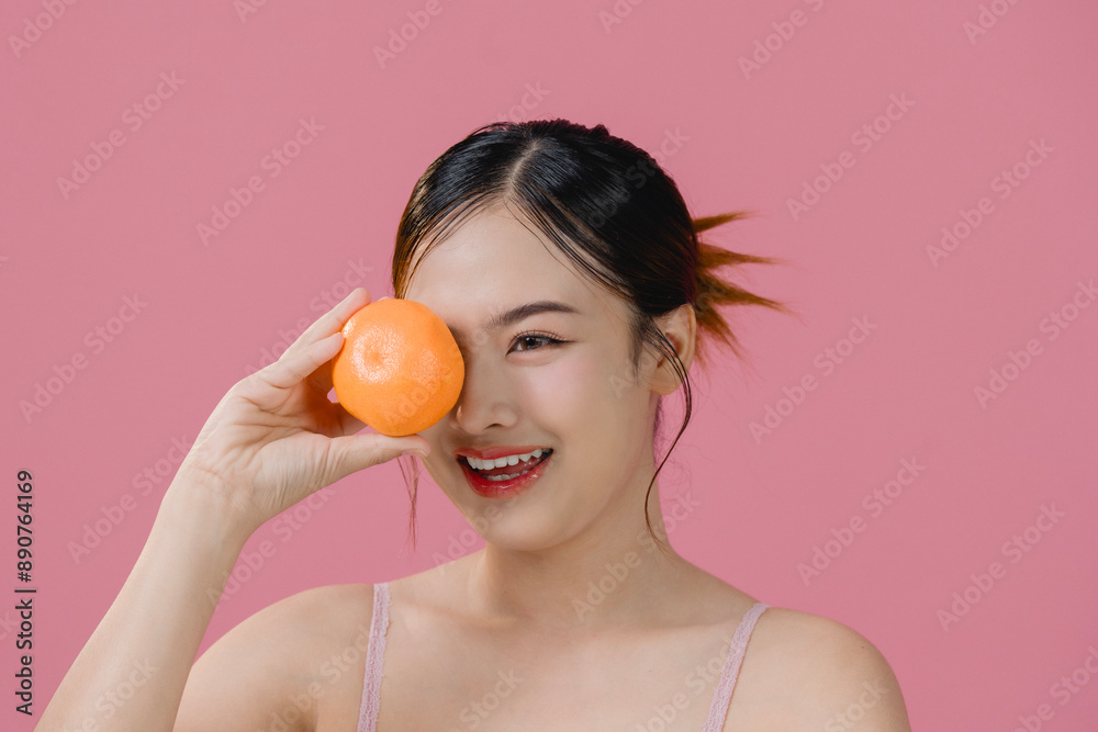 Portrait of young Asian beautiful woman with K-beauty make up style and healthy and perfect skin. woman with clean fresh skin. Face care, Facial treatment, Cosmetology, beauty and spa. Portrait of young Asian beautiful woman with K-beauty make up style and healthy and perfect skin. woman with clean fresh skin. Face care, Facial treatment, Cosmetology, beauty and spa.