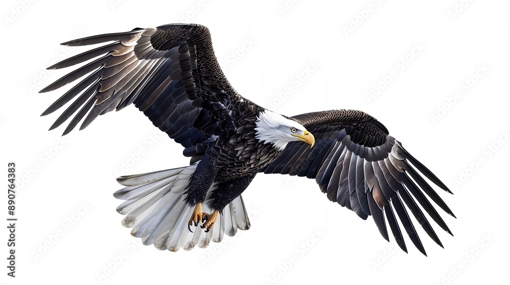 A stunning image capturing a bald eagle in mid-flight, showcasing its powerful wings and intense gaze. A stunning image capturing a bald eagle in mid-flight, showcasing its powerful wings and intense gaze.