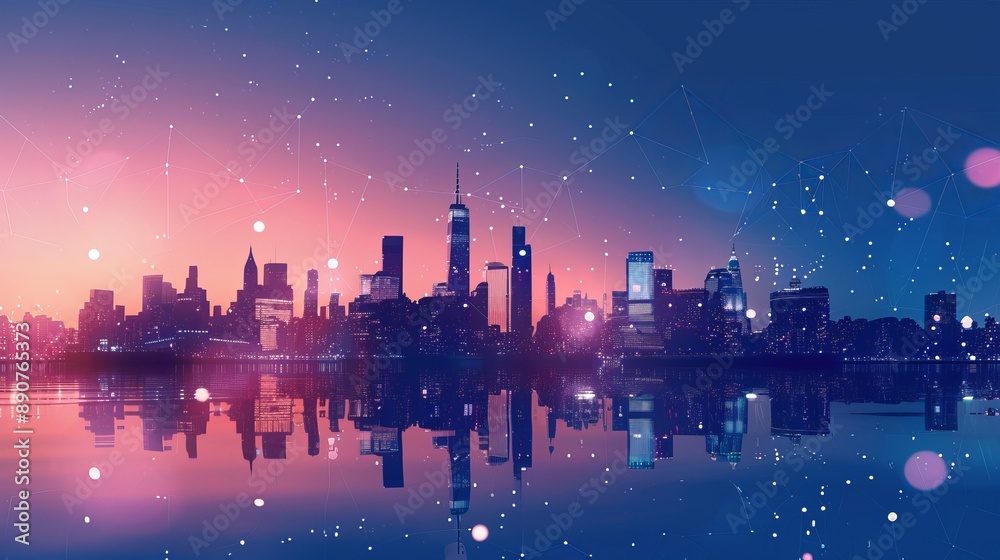 Creative polygonal mesh design of a waterfront city skyline suitable for wallpaper Concept of smart cities and web network connectivity Creative polygonal mesh design of a waterfront city skyline suitable for wallpaper Concept of smart cities and web network connectivity