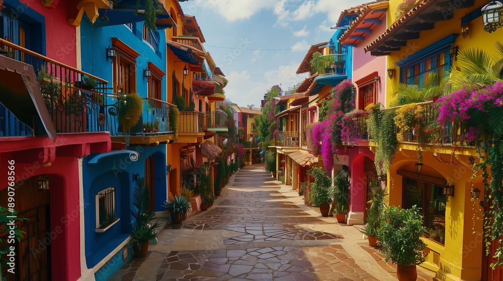 Fototapeta premium mexico street with houses