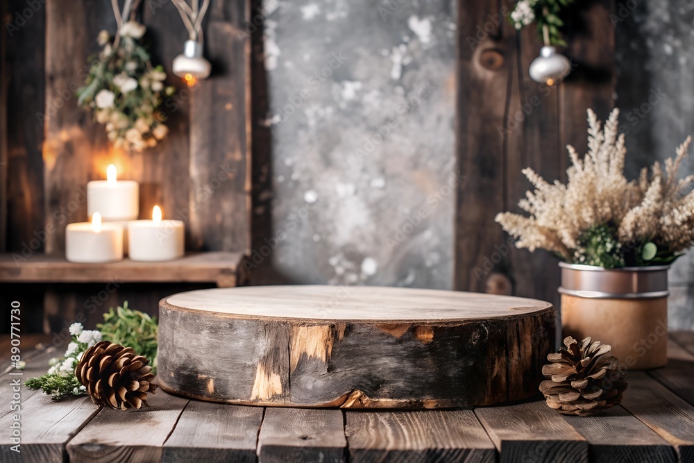 Rustic Empty Product Podium With Wooden Background Rustic Empty Product Podium With Wooden Background