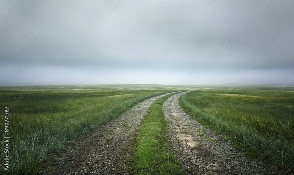 An image featuring a winding dirt road leading to the horizon, surrounded by tall grass under an overcast sky. An image featuring a winding dirt road leading to the horizon, surrounded by tall grass under an overcast sky.
