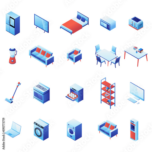 Isometric Everyday Household Items Vector Illustration