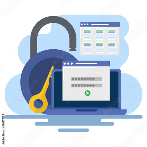 Cloud security system concept, Cloud server security, Data protection technology, Document security, Cloud data password protection. vector illustration with icons. flat vector illustration.
