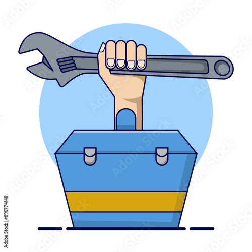 Plumber Icon. Plumber repairs pipe burst. Vector illustration for plumbing, household problems, help, accident concept, plumber repairs pipes with tools. Perfect for App Icons, Banners, etc.