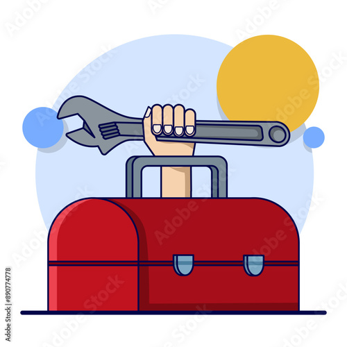 Plumber Icon. Plumber repairs pipe burst. Vector illustration for plumbing, household problems, help, accident concept, plumber repairs pipes with tools. Perfect for App Icons, Banners, etc.