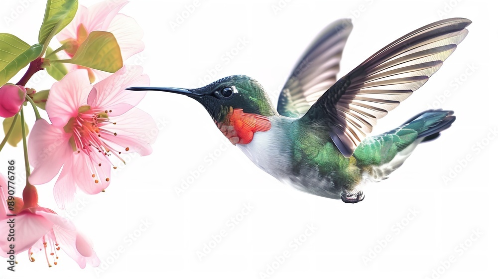 Obraz premium Playful Hummingbird on Bright Flowers isolated on a transparent background