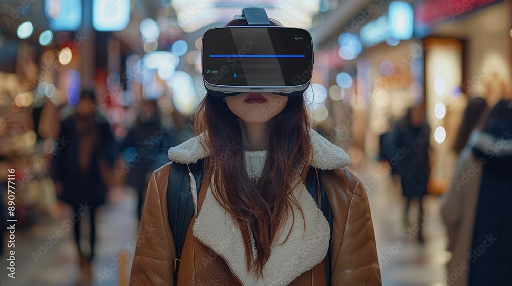 Virtual Shopping in the Metaverse: Futuristic Concept with Woman Using VR Headset Virtual Shopping in the Metaverse: Futuristic Concept with Woman Using VR Headset