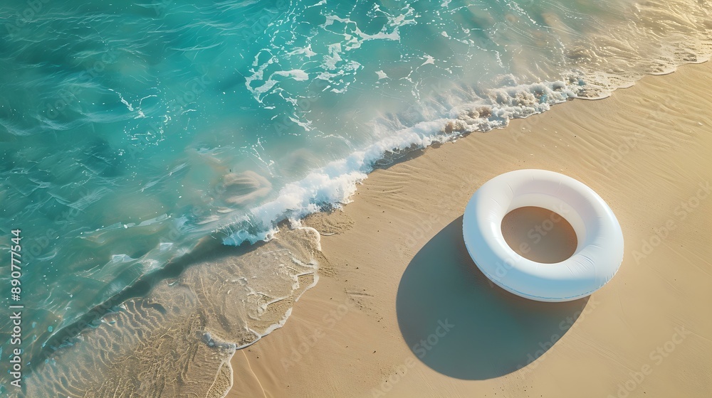 Obraz premium Top View of a white inflatable Swimming Ring on the Beach