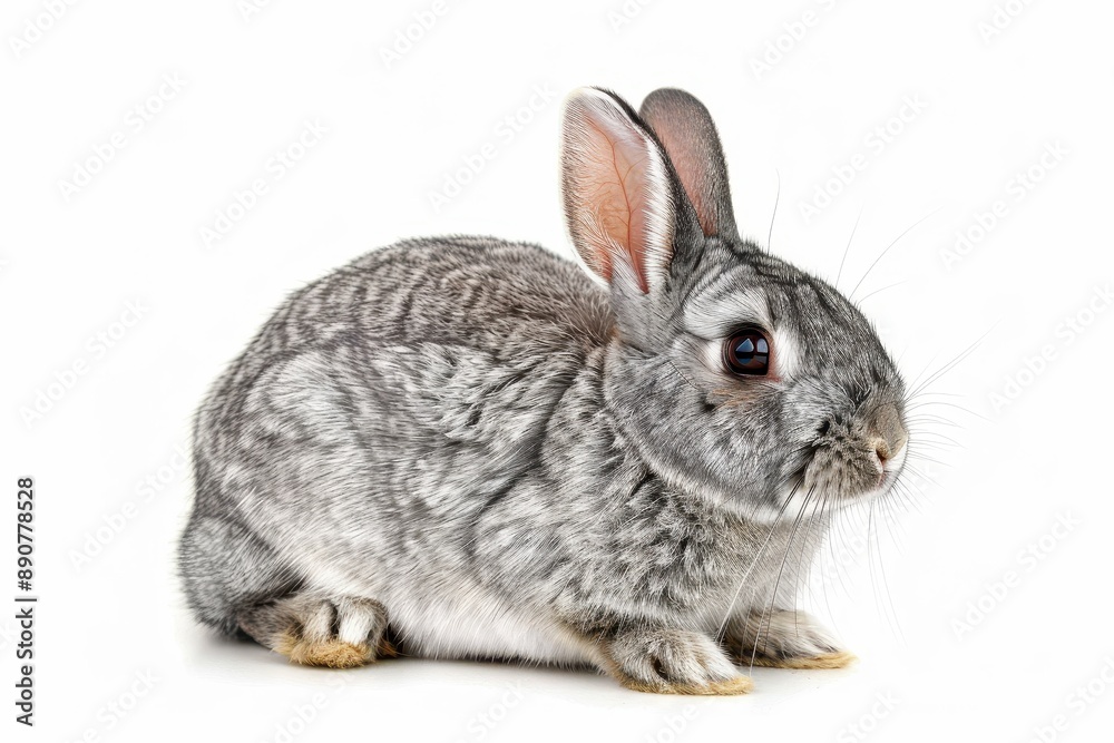 Obraz premium Adorable American chinchilla rabbit sitting on white background Full body Easter portrait