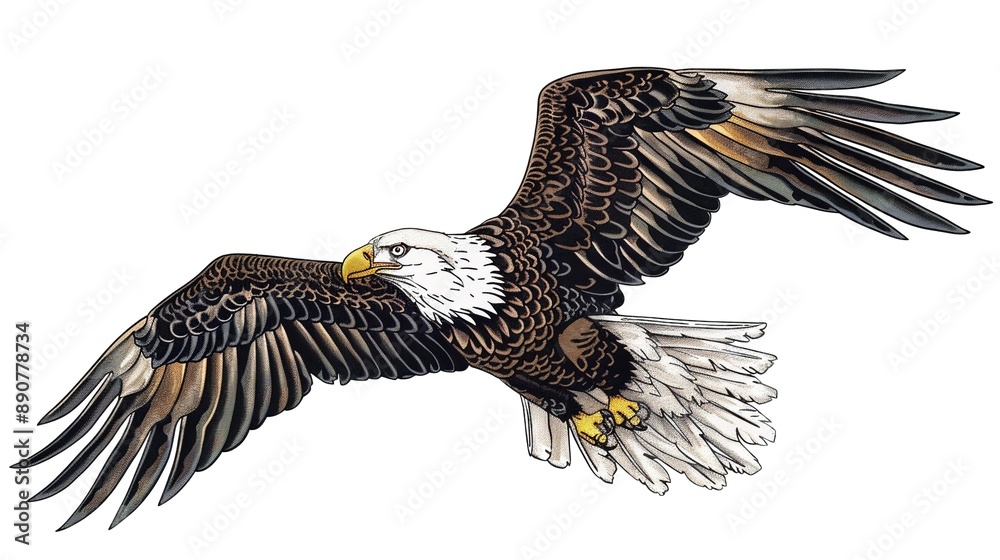 Obraz premium A large eagle is standing on a white background