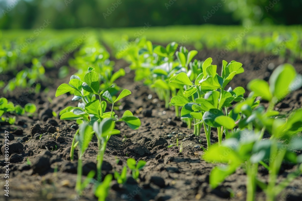 Pea Field. Rows of Young Green Pea Seedlings in Agricultural Landscape Pea Field. Rows of Young Green Pea Seedlings in Agricultural Landscape