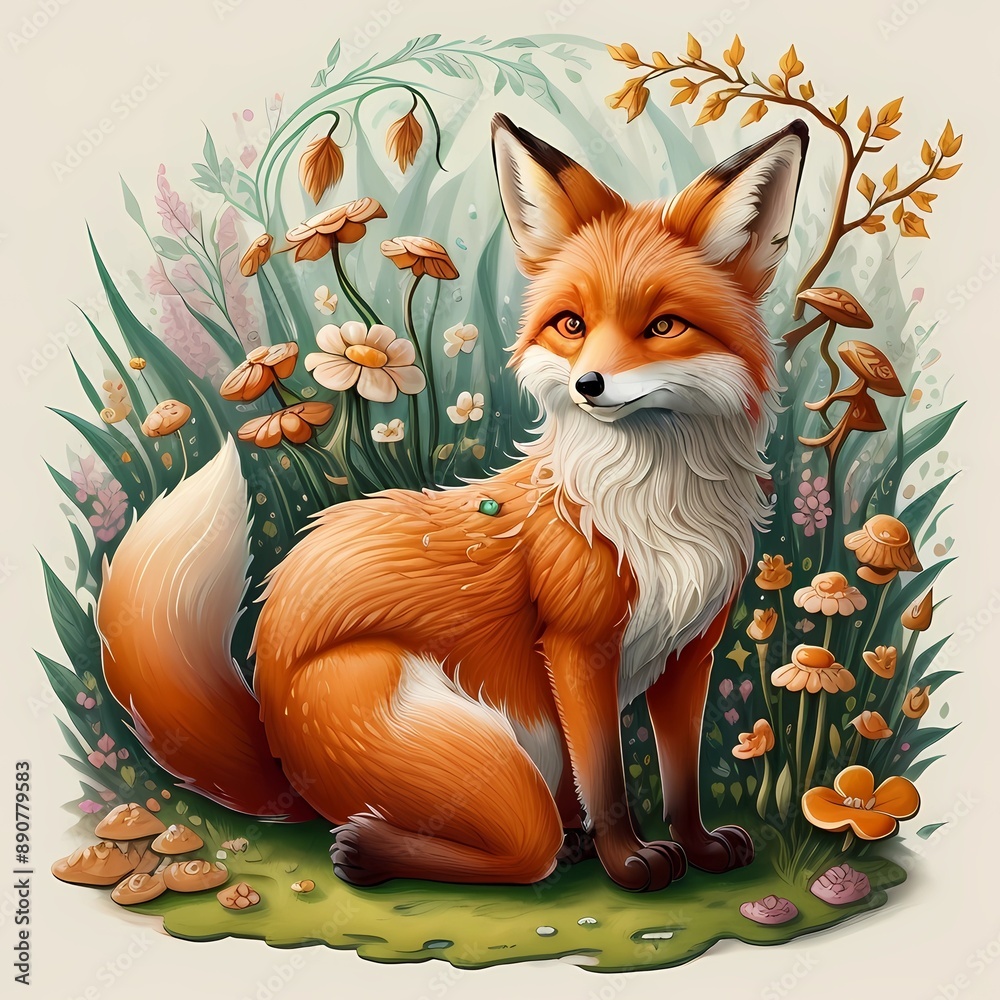 Fototapeta premium red fox with a leaf