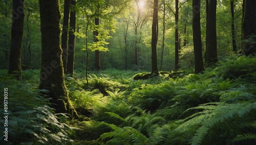 Beautiful lush green forest setting. Background perfect for spring views