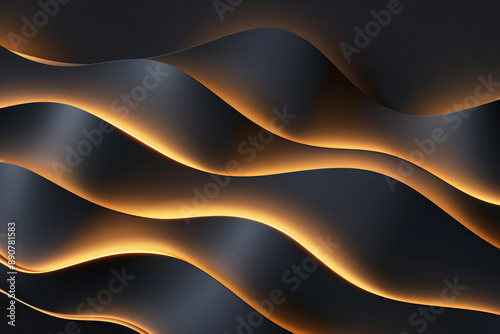 Abstract black and orange wavy pattern with illuminated edges, creating a modern and sleek design