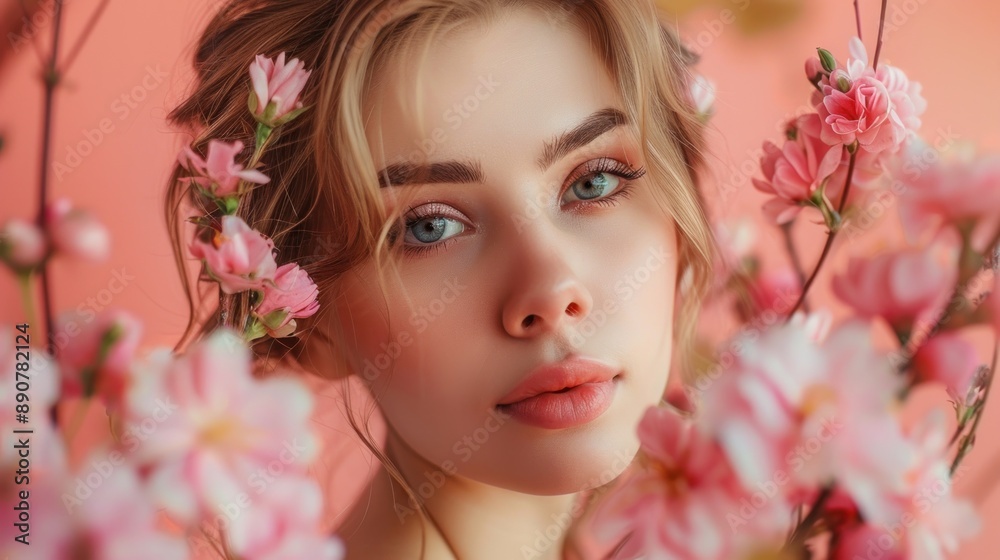 Blond Woman with Pink Flowers Blond Woman with Pink Flowers