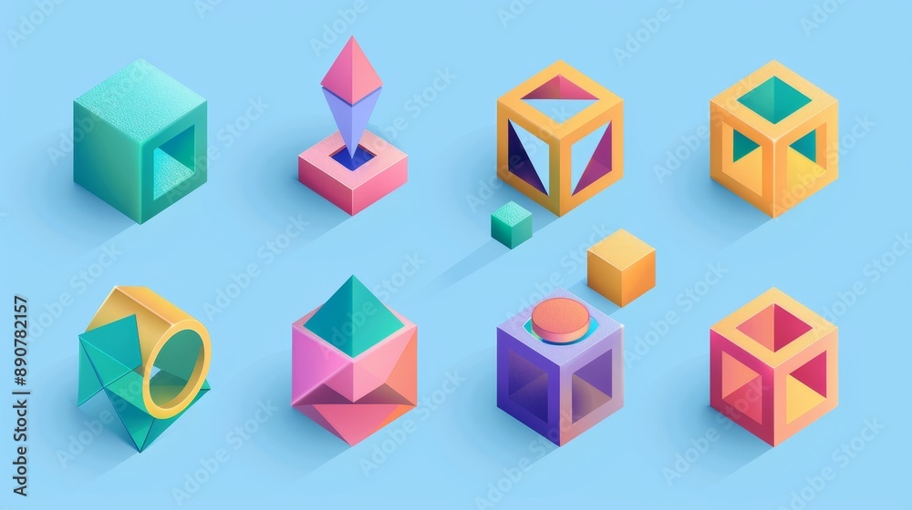 Isometric geometric shapes, 3D cube model for 3D printing, perfect representation and icon. Vector Isometric geometric shapes, 3D cube model for 3D printing, perfect representation and icon. Vector
