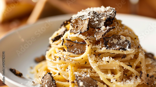 Luxurious truffle pasta with Parmesan cheese photo