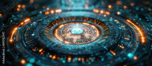 Wallpaper Mural Futuristic Technology Interface with Glowing Lights Torontodigital.ca