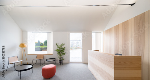 Modern dental clinic interior with natural light and stylish design