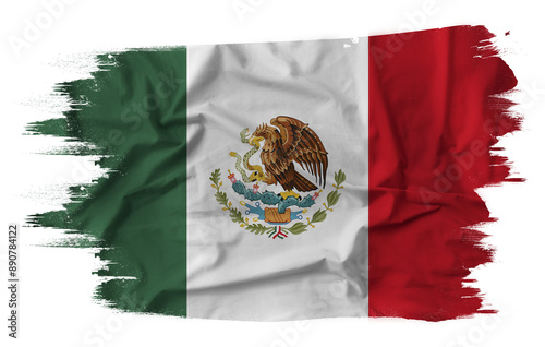 Mexico flag on brush paint stroke.

