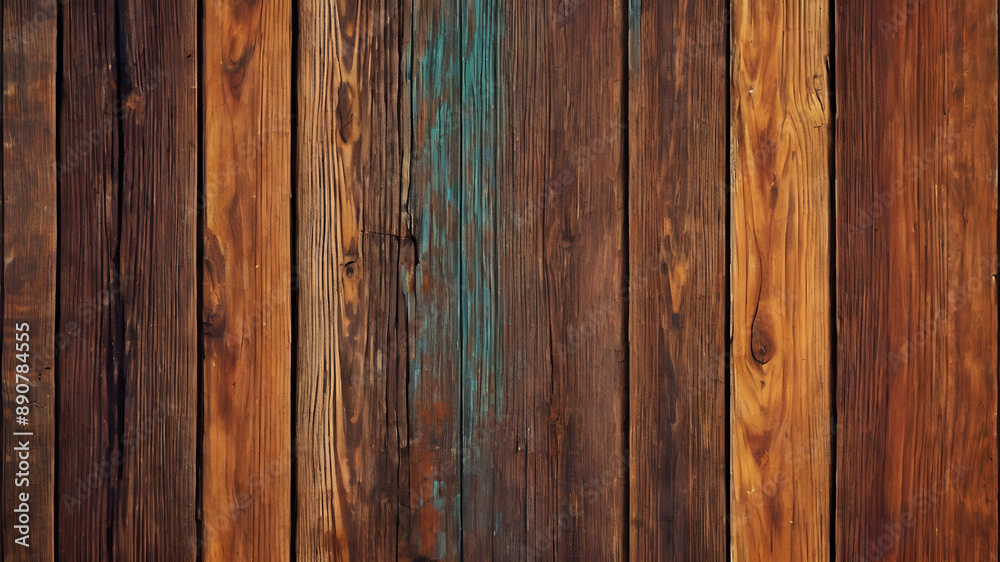Old, grungy, colorful wood background. Generative AI