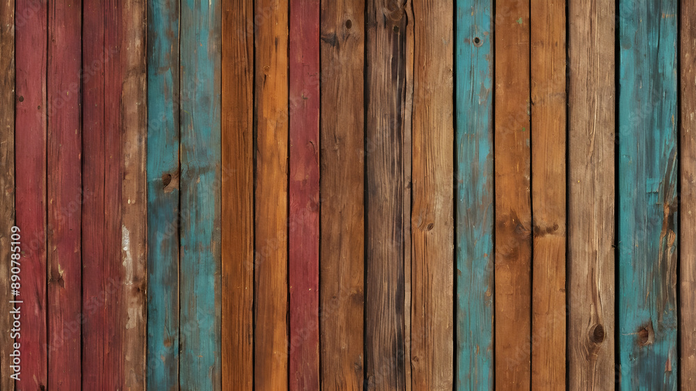 Old, grungy, colorful wood background. Generative AI Old, grungy, colorful wood background. Generative AI