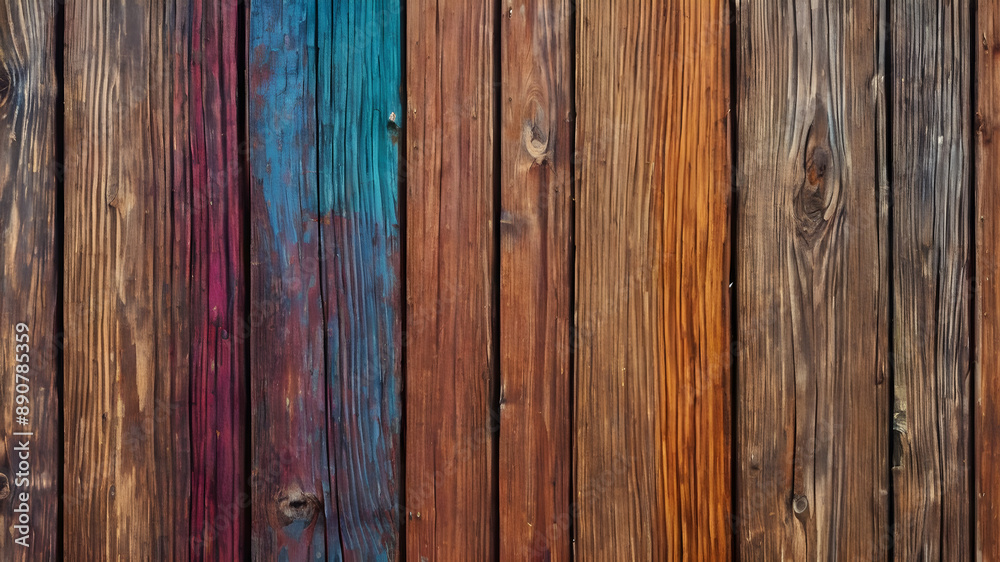 Old, grungy, colorful wood background. Generative AI Old, grungy, colorful wood background. Generative AI