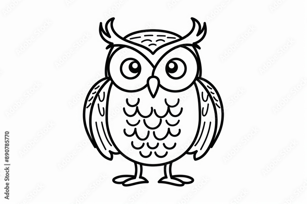 Naklejka premium Simple Owl. Hand-Drawn Owl Outline Illustration in Minimalistic Style