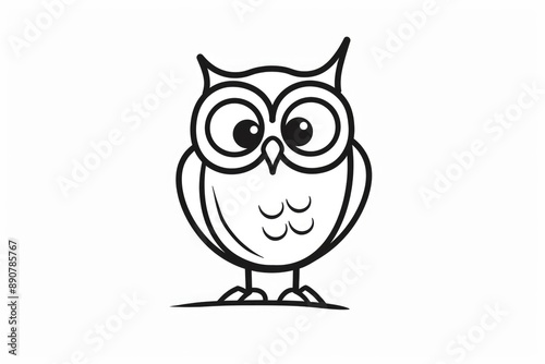 Simple Owl. Minimalist Hand-Drawn Line Art Outline Illustration