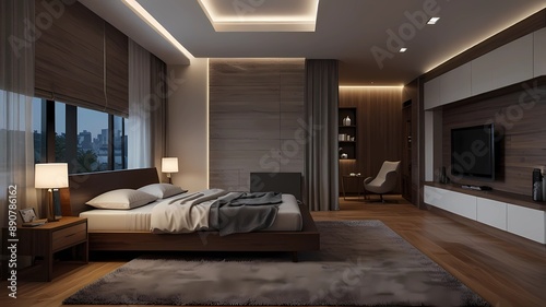 Modern interior of a bedroom. Design of a modern interior of a sleeping room
