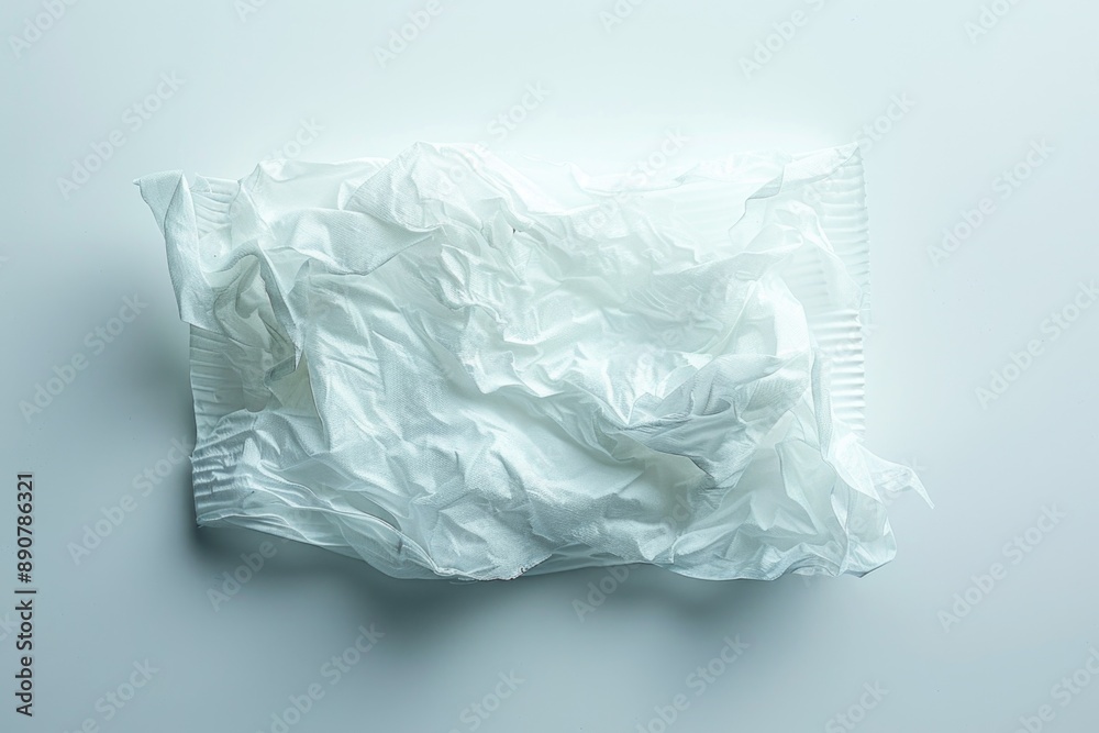 Fototapeta premium A lone plastic bag sits on a white surface, awaiting disposal or reuse