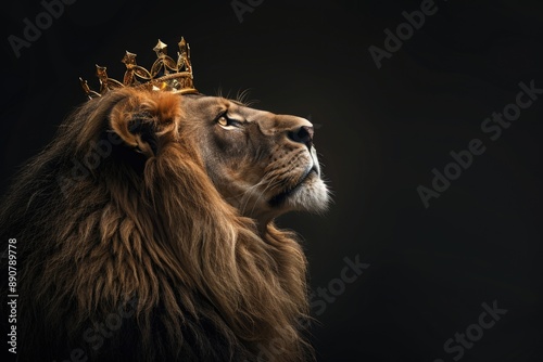 A majestic lion wearing a crown on its head, perfect for illustrations or decorative purposes