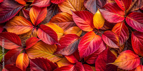 Top View of Red, Orange Autumn Leaves Close-up. Background. © Kateryna Shyntiapko