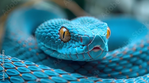 Closeup of a blue viper snake photo