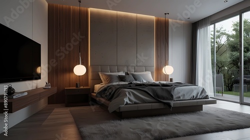 Modern interior of a bedroom. Design of a modern interior of a sleeping room
