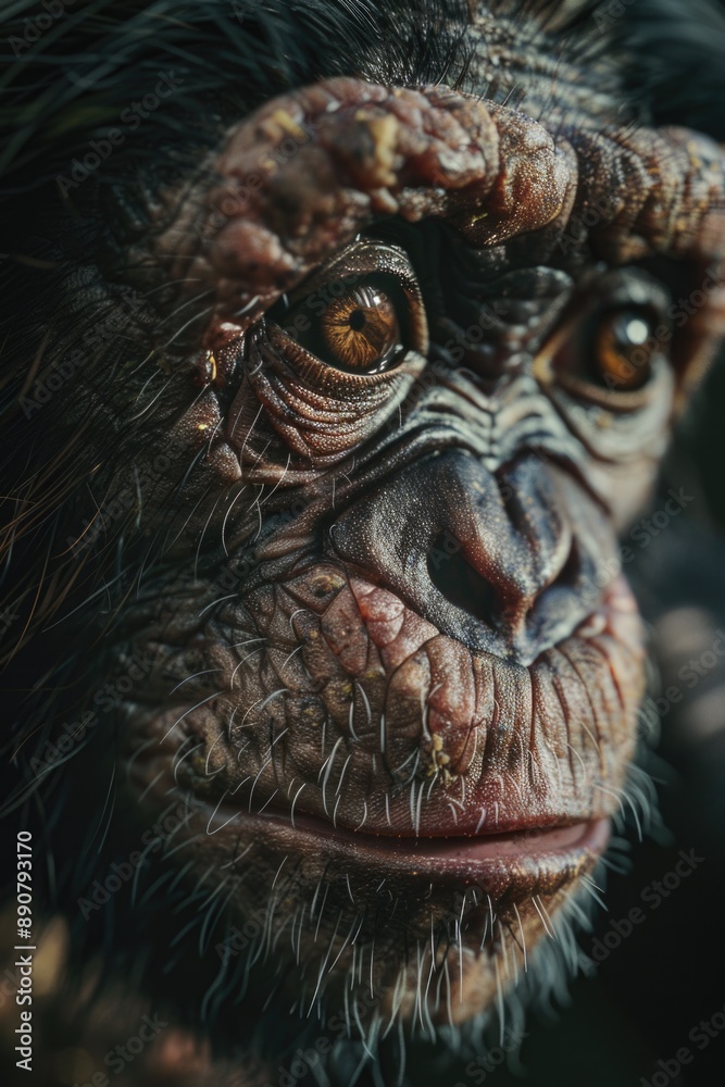 A close-up image of a monkey's face with a blurred background, suitable for use in editorial or creative contexts where a focused representation of primate features is desired A close-up image of a monkey's face with a blurred background, suitable for use in editorial or creative contexts where a focused representation of primate features is desired