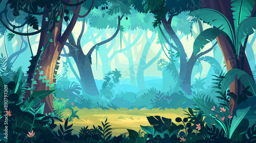 forest background vector cartoon illustration, copy space