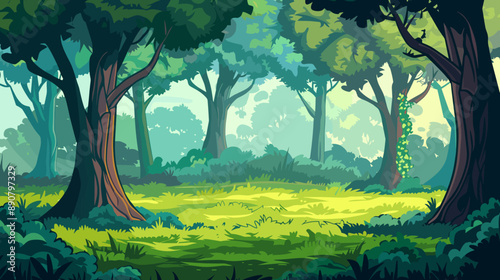 forest background vector cartoon illustration, copy space