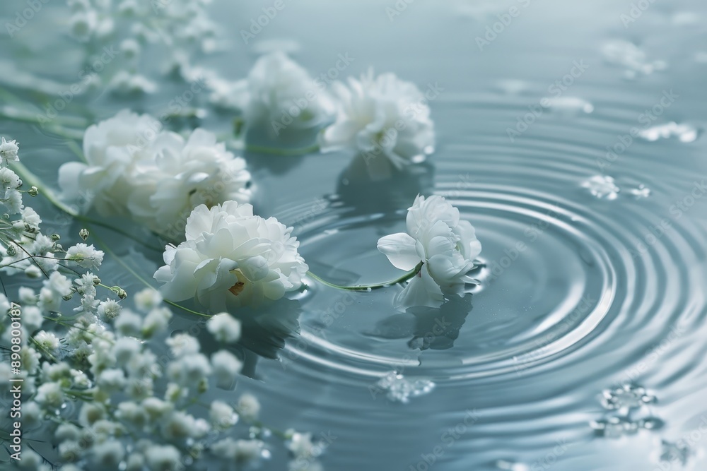 Fleurs blanches flottant sur l'eau avec reflets dans un spa Fleurs blanches flottant sur l'eau avec reflets dans un spa