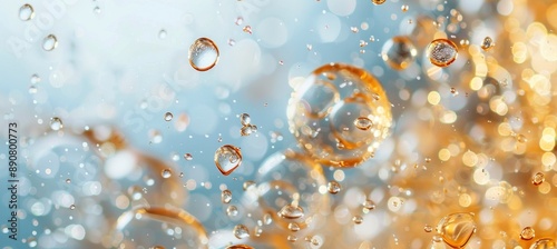 Golden Water Droplets Falling on a Blue Background