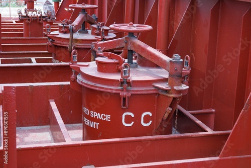 Cargo tank manhole on oil and chemical tanker photo