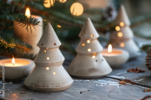 Ceramic Christmas Tree Candle Holders With Warm Glow