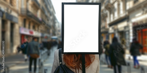 Wallpaper Mural empty poster mockup in the city, white empty poster for copyspace, modern background, Torontodigital.ca