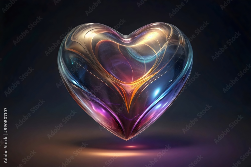 Abstract Glass Heart Digital 3D Vibrant Colorful Futuristic Design Abstract Glass Heart Digital 3D Vibrant Colorful Futuristic Design