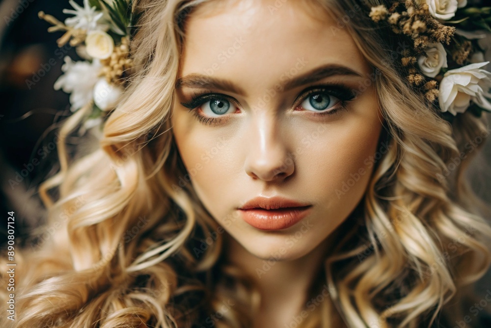 A deep, emotional portrait. The face of a young girl without makeup with expressive eyes and light curly hair. Natural female beauty. A deep, emotional portrait. The face of a young girl without makeup with expressive eyes and light curly hair. Natural female beauty.