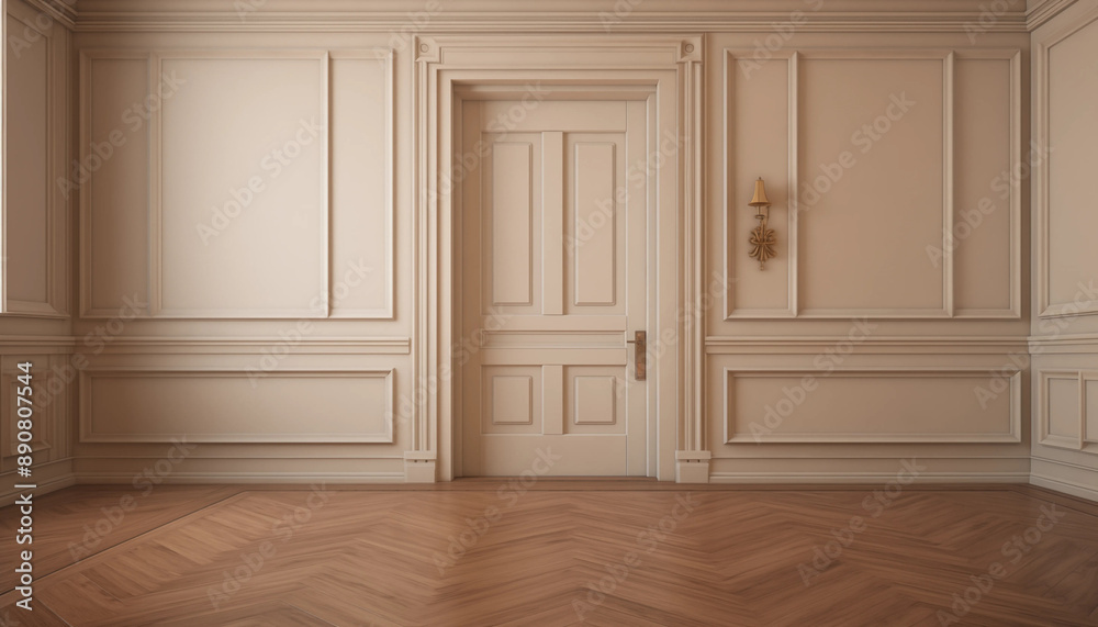 Elegant interior of a classic room featuring ornate wall paneling and a wooden floor, perfect for showcasing luxury home design. Elegant interior of a classic room featuring ornate wall paneling and a wooden floor, perfect for showcasing luxury home design.